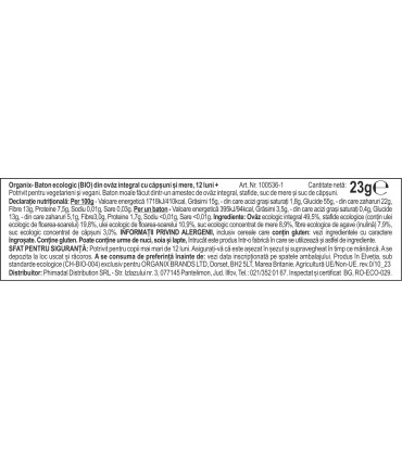 ORGANIX - BATON ECOLOGIC (BIO) DIN OVAZ INTEGRAL CU CAPSUNI SI MERE 23G, 12luni+