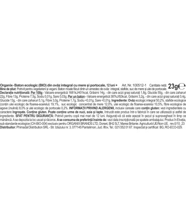 ORGANIX - BATON ECOLOGIC (BIO) DIN OVAZ INTEGRAL CU MERE SI PORTOCALE 23G, 12luni+