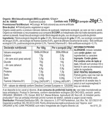 ORGANIX - BISCUITI ECOLOGICI ”MINI”  (BIO) CU GHIMBIR, 5X20G, 12+