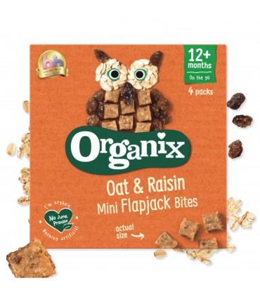 ORGANIX - FLAPJACK - CUBULETE ECOLOGICE (BIO) MOI DIN OVAZ INTEGRAL SI STAFIDE, 4X20G, 12luni+