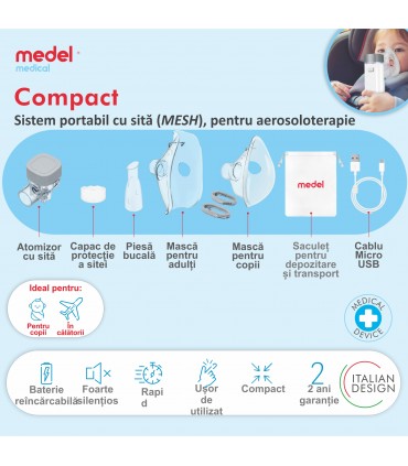 Medel COMPACT – Sistem portabil cu sită (MESH), pentru aerosoloterapie