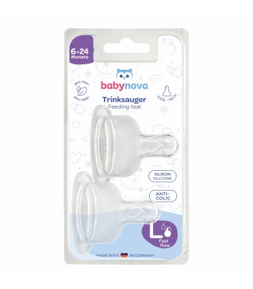 Baby Nova - Tetine rotunde cu gat larg, anti-colici, Marimea S (0-24 luni)