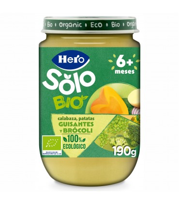 Hero Solo BIO - Meniu ecologic (BIO) cu dovleac, cartofi, mazare, brocoli, 190g, 6luni+