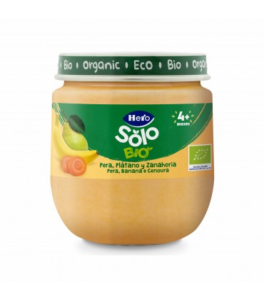 HERO SOLO BIO - PIURE ECOLOGIC (BIO) PERE ,BANANE SI MORCOVI, 120G, 4 luni+