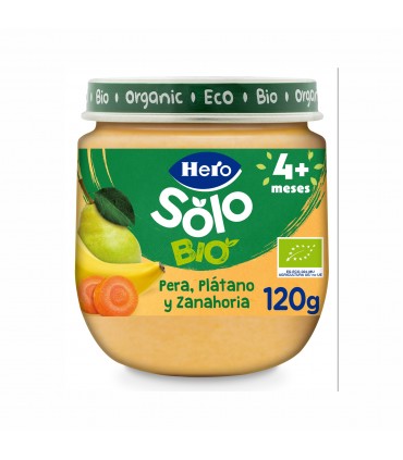 HERO SOLO BIO - PIURE ECOLOGIC (BIO) PERE ,BANANE SI MORCOVI, 120G, 4 luni+