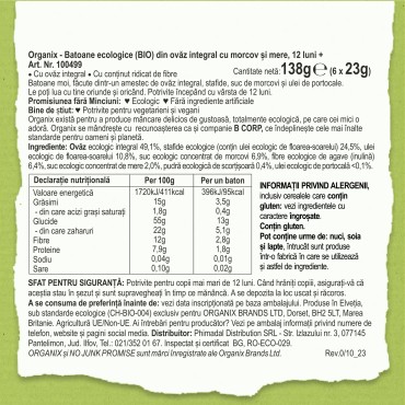 ORGANIX - BATOANE ECOLOGICE (BIO) DIN OVAZ INTEGRAL CU MORCOV SI MERE 6x23gG, 12luni+