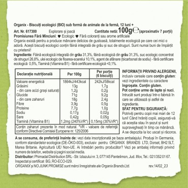 ORGANIX - BISCUITI ECOLOGICI (BIO) SUB FORMA DE ANIMALE DE LA FERMA, 100 G, 12luni+