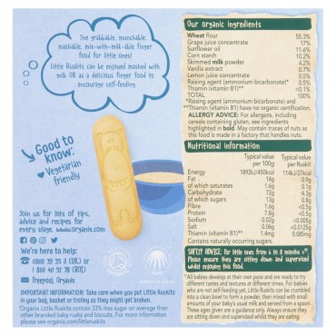ORGANIX - BISCUITI ECOLOGICI (BIO) ”LITTLE RUSKITS” CU VANILIE, PENTRU SUGARI, 60G, 6luni+