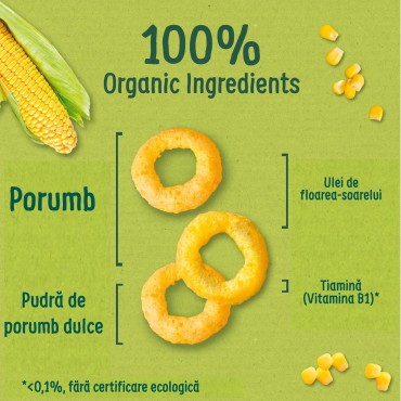ORGANIX - SNACK ECOLOGIC (BIO) CU PORUMB DULCE, IN FORMA DE INEL, 20G, 6luni+