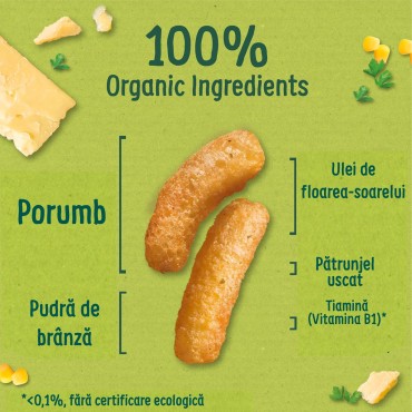 ORGANIX - SNACK ECOLOGIC (BIO) DIN PORUMB CU BRANZA SI PATRUNJEL, 4X15G, 10luni+