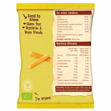 ORGANIX - STICKSURI ECOLOGICE (BIO)  DIN PORUMB CU MORCOVI, 4X15G, 10luni+