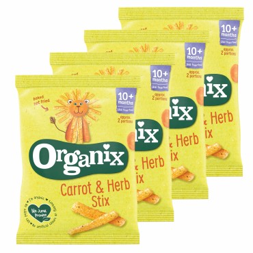 ORGANIX - STICKSURI ECOLOGICE (BIO)  DIN PORUMB CU MORCOVI, 4X15G, 10luni+