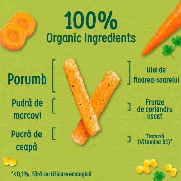 ORGANIX - STICKSURI ECOLOGICE (BIO)  DIN PORUMB CU MORCOVI, 4X15G, 10luni+