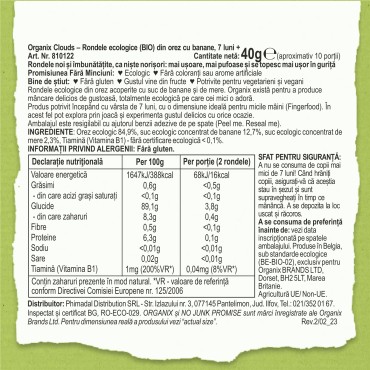 ORGANIX CLOUDS - RONDELE ECOLOGICE (BIO) DIN OREZ CU BANANE, 40G, 7luni+