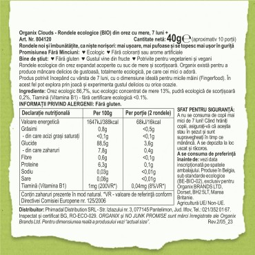ORGANIX CLOUDS - RONDELE ECOLOGICE (BIO) DIN OREZ CU MERE, 40G, 7luni+