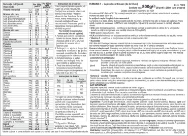 Humana 2 Probalance - Lapte formula de continuare , 800g, 6luni+