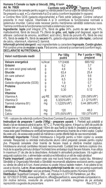 Humana Cerele cu lapte si biscuiti, 200g, 6luni+