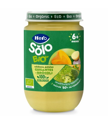 Hero Solo BIO - Meniu ecologic (BIO) cu dovleac, cartofi, mazare, brocoli, 190g, 6luni+