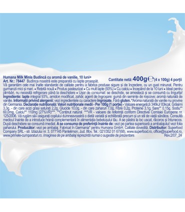 Humana Milk minis - Budinca cu vanilie, 4x100g, 10luni+