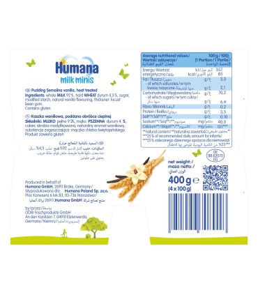 Humana Milk minis - Budinca cu vanilie, 4x100g, 10luni+