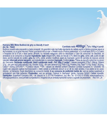 Humana Milk minis - Gris cu biscuiti 4x100g, 8luni+