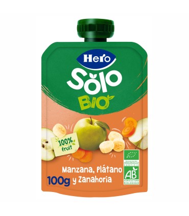 HERO SOLO BIO - Piure GUSTARE MAR, BANANA SI MORCOV, 100G, luni+