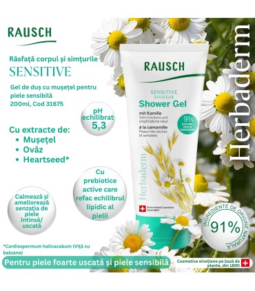 Rausch - Herbaderm - Gel de duș cu mușețel pentru piele sensibilă, 200ml