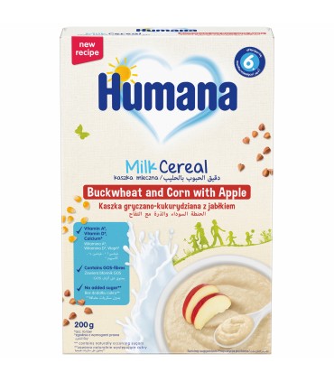 Humana Cereale cu lapte, hrișcă, porumb și măr, 6 luni+