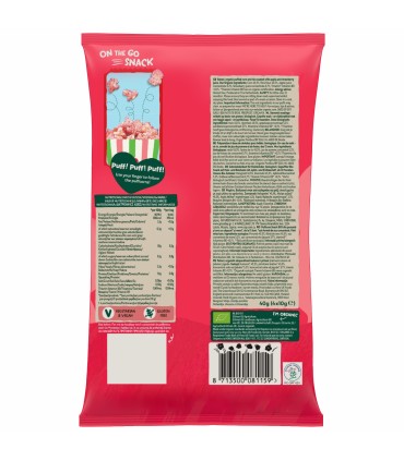 Organix Puffcorn - Snack BIO din porumb și orez cu căpșuni și mere, 12 luni+, 60g.
