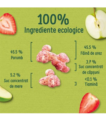 Organix Puffcorn - Snack BIO din porumb și orez cu căpșuni și mere, 12 luni+, 60g.