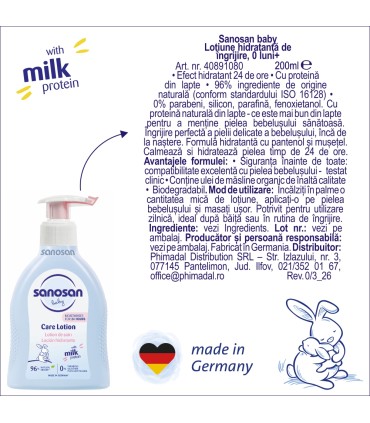 Sanosan baby - Lotiune hidratantă de îngrijire, 0 luni+, 200ml