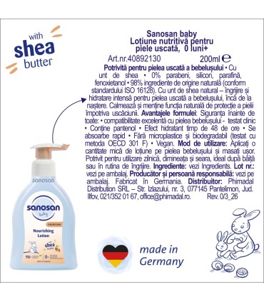 Sanosan baby - Lotiune nutritiva pentru piele uscata 0 luni +, 200ml