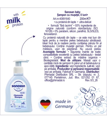 Sanosan baby - Sampon cu musetel, 0luni+, 200ml