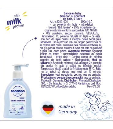 Sanosan baby - Sampon si spumant de baie, 0luni+, 200ml