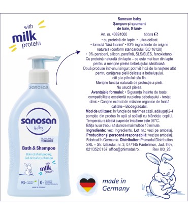 Sanosan baby - Sampon si spumant de baie, 0luni+, 500ml