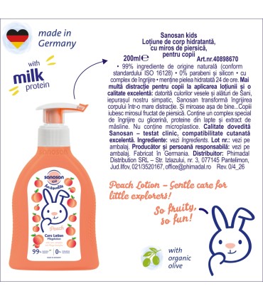 Sanosan kids - Lotiune de corp hidratanta cu miros de piersica pentru copii, 200ml
