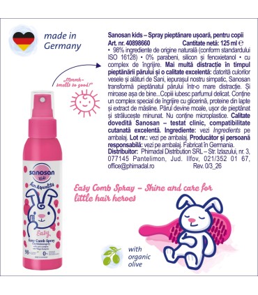 Sanosan Kids - Spray pieptănare ușoară pentru copii, 125ml
