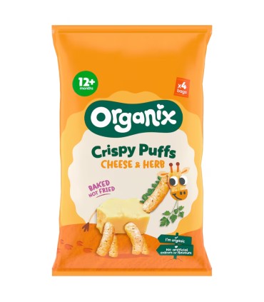 ORGANIX - SNACK ECOLOGIC (BIO) DIN PORUMB CU BRANZA SI PATRUNJEL, 4X15G, 10luni+