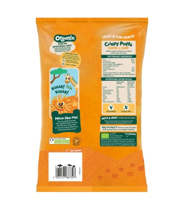ORGANIX - SNACK ECOLOGIC (BIO) DIN PORUMB CU BRANZA SI PATRUNJEL, 4X15G, 10luni+