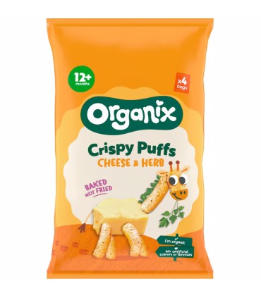 ORGANIX - SNACK ECOLOGIC (BIO) DIN PORUMB CU BRANZA SI PATRUNJEL, 4X15G, 10luni+