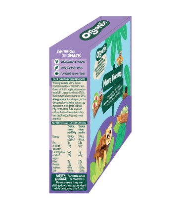 ORGANIX - BATOANE ECOLOGICE (BIO) DIN OVAZ INTEGRAL CU MERE SI COACAZE NEGRE 6X23G, 12luni+