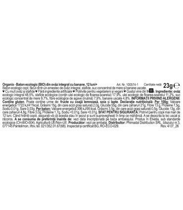 ORGANIX - BATON ECOLOGIC (BIO) DIN OVAZ INTEGRAL CU BANANE, 23g, 12luni+