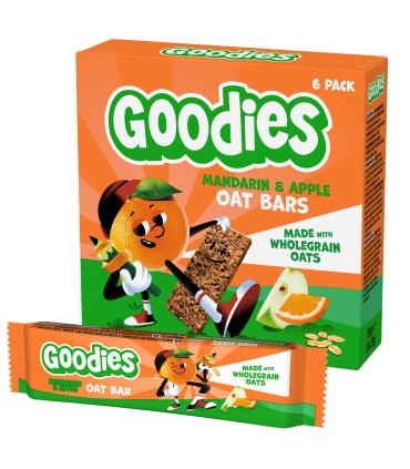 Goodies Snacks - Batoane din ovaz integral cu mandarine si mere, 6x23g