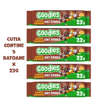Goodies Snacks - Batoane duo din ovaz integral cacao si banana, 5x23g