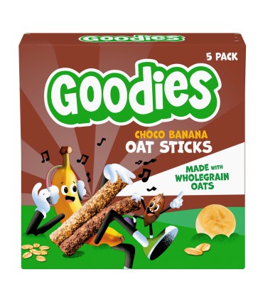 Goodies Snacks - Batoane duo din ovaz integral cacao si banana, 5x23g