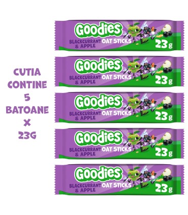 Goodies Snacks - Batoane duo din ovaz integral coacaze si mere, 5x23g