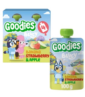Goodies Snacks - Bluey - Piure de banane, capsuni si mere 4x100g