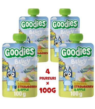 Goodies Snacks - Bluey - Piure de banane, capsuni si mere 4x100g