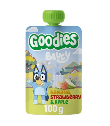 Goodies Snacks - Bluey - Piure de banane, capsuni si mere,100g