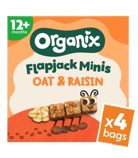 ORGANIX - FLAPJACK - CUBULETE ECOLOGICE (BIO) MOI DIN OVAZ INTEGRAL SI STAFIDE, 4X20G, 12luni+